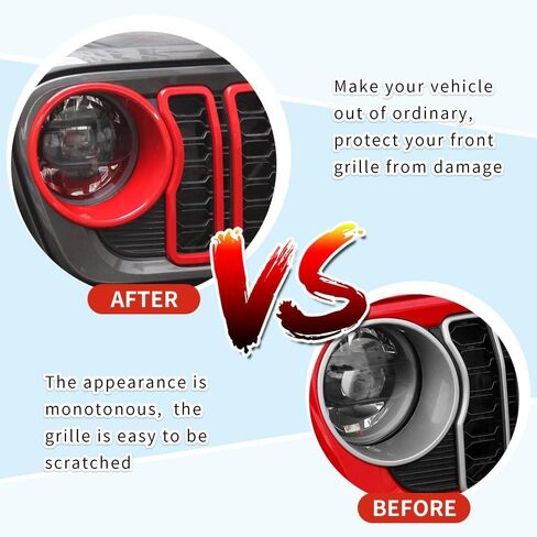 9PCS Front Grille Inserts & Headlight Cover Compatible with (2024-2026) Jeep Wrangler JL/Gladiator JT, Not For Sport, Sport S and Mojave (Red, 2024+ JL/JT) in Kuwait