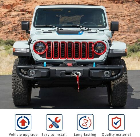 9PCS Front Grille Inserts & Headlight Cover Compatible with (2024-2026) Jeep Wrangler JL/Gladiator JT, Not For Sport, Sport S and Mojave (Red, 2024+ JL/JT) in Kuwait