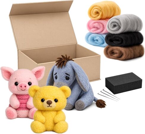 مجموعة أدوات التلبيد بالإبر للمبتدئين من Wooly Nest للبالغين والأطفال - مجموعة المبتدئين من الصوف DIY مع جميع الأدوات والصوف المتضمن (شخصيات القصص القصيرة، أبيض) in Kuwait
