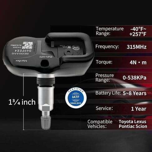 مستشعر TPMS لضغط الإطارات Marsflex - مناسب لسيارة Toyota Rav4 Prius Camry Lexus Scion Pontiac، مجموعة من 4 نظام مراقبة ضغط الإطارات 315 ميجاهرتز، OE PMV-107J 42607-33011 42607-06011 42607-33021 42607-30030 in Kuwait