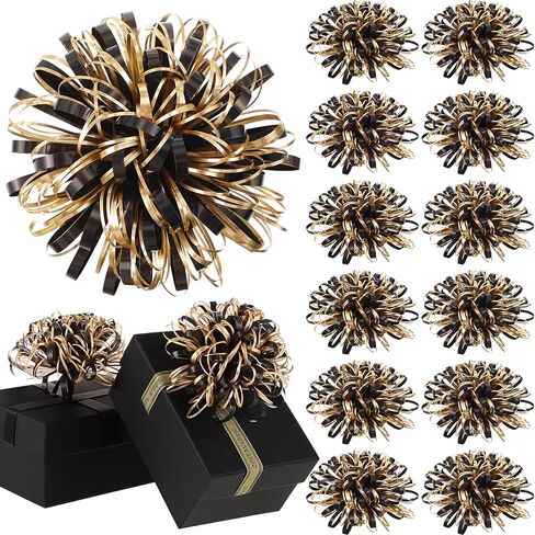 12 Pcs Graduation Gift Bows Assortment 4 Inches Self-Adhesive Fountain Bow Congrats Grad Present Wrap Accessory for College School Graduation Party Gift Wrapping (Gold,Black) in Saudi Arabia