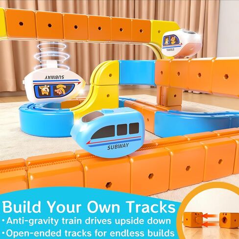 Electric Train Set Cube Track for Kids Ages 4-8, Infinity Racer 3D Train for Toddlers, Track Fusion Building Toy with Anti Gravity Race Track, STEM Learning Fun Gift for Boys Girls, Include 2 Trains in Kuwait
