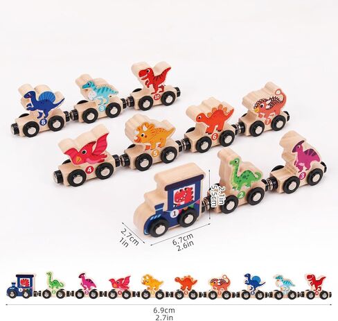 Magnetic Wooden Dinosaur Train Set, 11 Piece Montessori Toys for Toddlers, Preschool Educational Material for Kids, Birthday Gifts for Boys and Girls in Kuwait