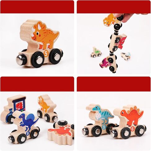 Magnetic Wooden Dinosaur Train Set, 11 Piece Montessori Toys for Toddlers, Preschool Educational Material for Kids, Birthday Gifts for Boys and Girls in Kuwait