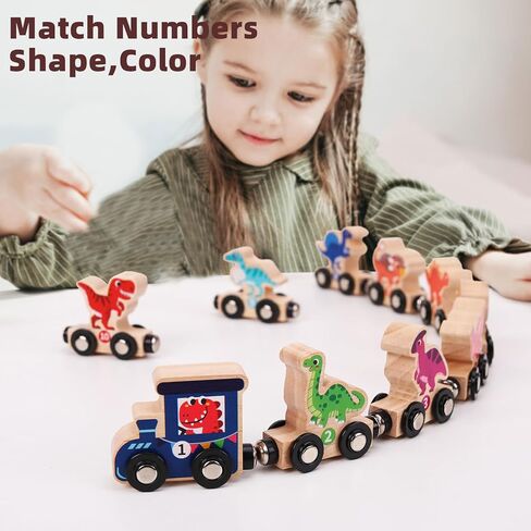 Magnetic Wooden Dinosaur Train Set, 11 Piece Montessori Toys for Toddlers, Preschool Educational Material for Kids, Birthday Gifts for Boys and Girls in Kuwait