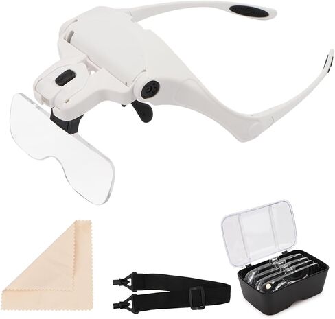 Magnifying Glasses with Light Headband Magnifier with 5 Detachable Lenses Magnifying Headband Bracket and Headband are Interchangeable for Close Work Reading, Craft, Needlework in Kuwait