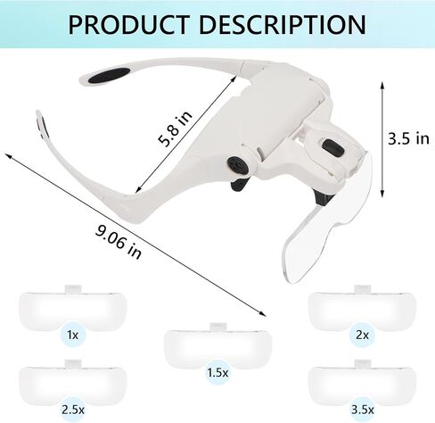 Magnifying Glasses with Light Headband Magnifier with 5 Detachable Lenses Magnifying Headband Bracket and Headband are Interchangeable for Close Work Reading, Craft, Needlework in Kuwait