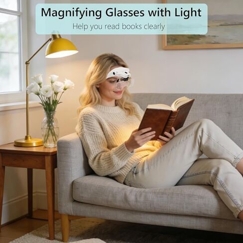 Magnifying Glasses with Light Headband Magnifier with 5 Detachable Lenses Magnifying Headband Bracket and Headband are Interchangeable for Close Work Reading, Craft, Needlework in Kuwait