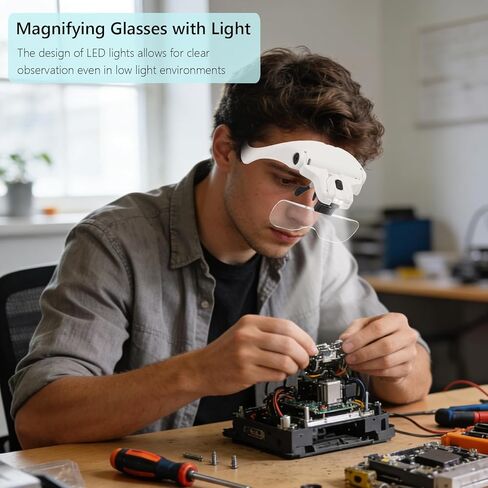 Magnifying Glasses with Light Headband Magnifier with 5 Detachable Lenses Magnifying Headband Bracket and Headband are Interchangeable for Close Work Reading, Craft, Needlework in Kuwait