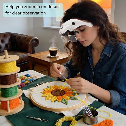 Magnifying Glasses with Light Headband Magnifier with 5 Detachable Lenses Magnifying Headband Bracket and Headband are Interchangeable for Close Work Reading, Craft, Needlework in Kuwait