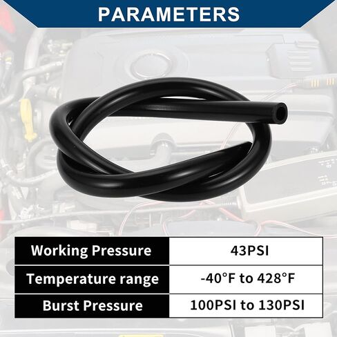 Silicone Vacuum Tubing Hose Automotive Vacuum Line High Temperature 3.3FT 1/2" 12mm ID 3.5mm Thickness 1 Pc Black in Kuwait