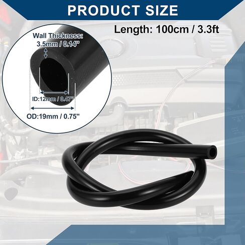 Silicone Vacuum Tubing Hose Automotive Vacuum Line High Temperature 3.3FT 1/2" 12mm ID 3.5mm Thickness 1 Pc Black in Kuwait