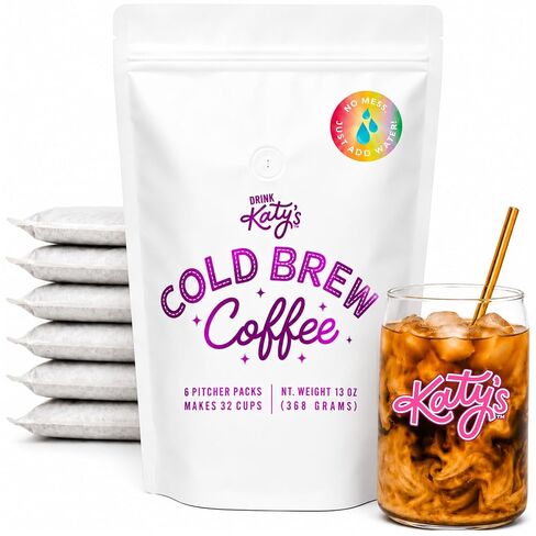 Drink Katy’s Cold Brew Coffee Packs, 6 Large Ready-to-Brew Pitcher Packets, No More Messy Cold Brew, Smooth & Delicious Dark Roast Brazilian Craft Coffee, Proudly Woman-Owned (Makes 32 Servings) in Saudi Arabia