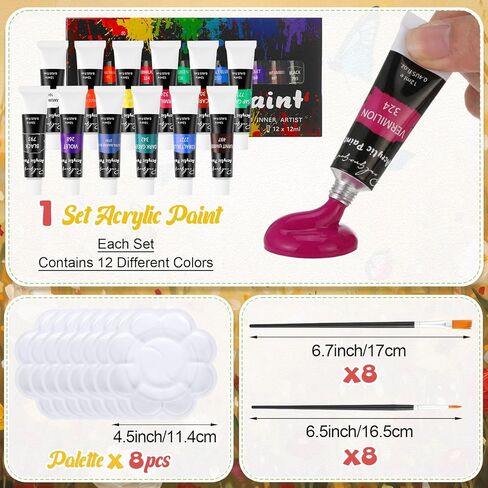 Shinylin 8 Set Pre Drawn Canvas Bags Set Paint and Sip Kit for Adults Flower Painting DIY Tote Bags Acrylic Paint Kit with Brushes Palette for Painting Gift Women in Kuwait