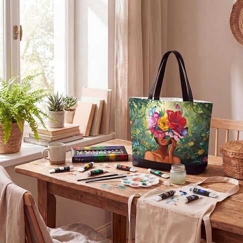 Shinylin 8 Set Pre Drawn Canvas Bags Set Paint and Sip Kit for Adults Flower Painting DIY Tote Bags Acrylic Paint Kit with Brushes Palette for Painting Gift Women in Kuwait