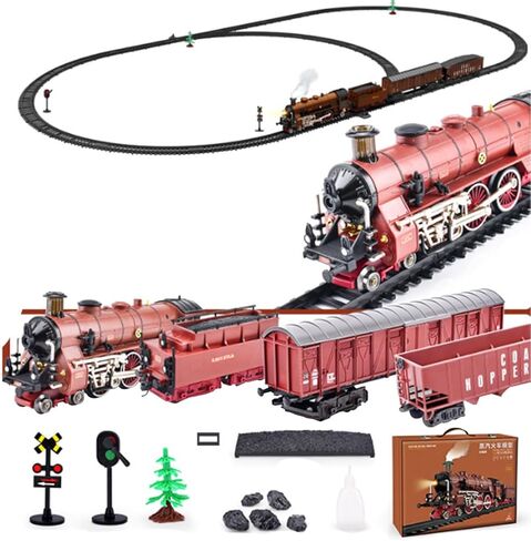 Christmas Train Set for Tree, 22918 Alloy Electric Locomotive Train Railway Model with Carriages/Long Track/Lights Sound Effects, Home Decor Collectibles Gift for Enthusiasts in Kuwait