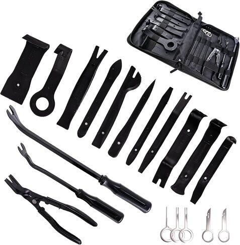 19Pcs Trim Removal Tool,Auto Clip Pliers Fastener Remover Set with Storage Bag,Car Pry Tool Kit for Door Panel Dashboard Body,Panel, Audio, Dash, Window and Upholstery, Black in Kuwait