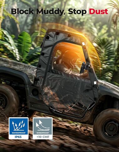 KEMIMOTO Soft Side Doors Heavy Duty 1680D Compatible with Hisun 500 700, Axis 500 700, Coleman 500 700, Massimo MSU 500, Waterproof Tear-resistant UTV Cab Enclosure Fit for Side Mirrors & Windshields in Kuwait