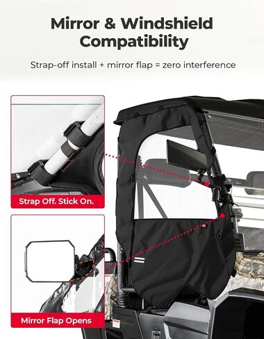 KEMIMOTO Soft Side Doors Heavy Duty 1680D Compatible with Hisun 500 700, Axis 500 700, Coleman 500 700, Massimo MSU 500, Waterproof Tear-resistant UTV Cab Enclosure Fit for Side Mirrors & Windshields in Kuwait