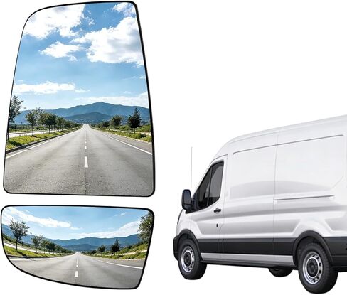 Passenger Right Side Upper & Lower Mirror Glass for Ford Transit 150 250 350 2015-2023 MK8 (1 Pair) -Heated Replacement with Backing Plate & 2 Clips in Kuwait