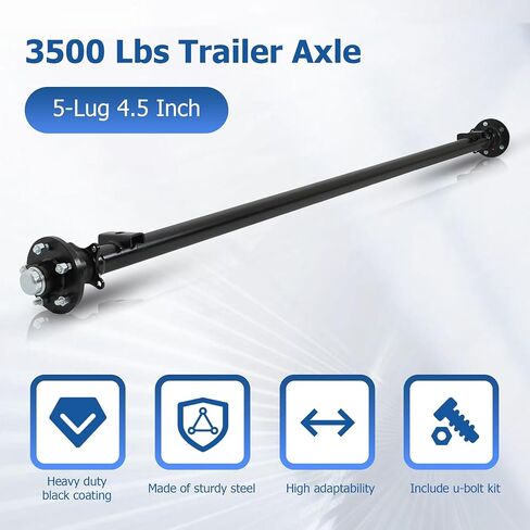 WFLNHB 3500 lbs Trailer Axle 5-Hole-4.5 89 Hub Face 74, Straight Steel Axle Tube, U-Bolt Kit in Kuwait