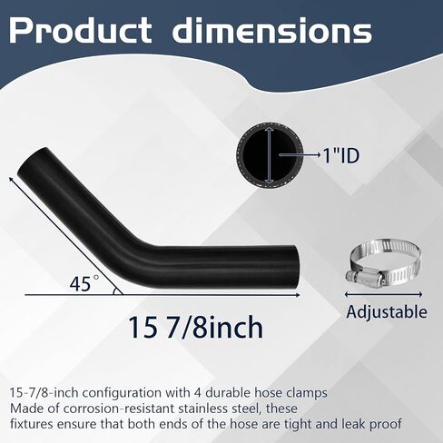 1" Gasoline Fuel Filler Neck Hose with 4 Clamps - 15 7/8" Length Gas Tank Hose Replacement (1" ID 45 Degree) in Kuwait