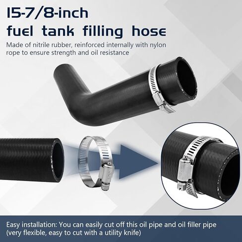 1" Gasoline Fuel Filler Neck Hose with 4 Clamps - 15 7/8" Length Gas Tank Hose Replacement (1" ID 45 Degree) in Kuwait