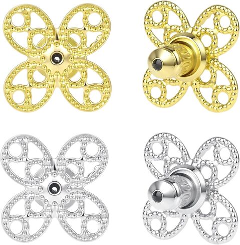 Earring Backs for Droopy Ears, AKRUWERLY 4PCS Openwork Flower Shape Earring Support Backs for Heavy Earrings Locking Earring Backings for Studs Lightweigh Lifter for Sagging Earlobe, Mixed Color in Kuwait