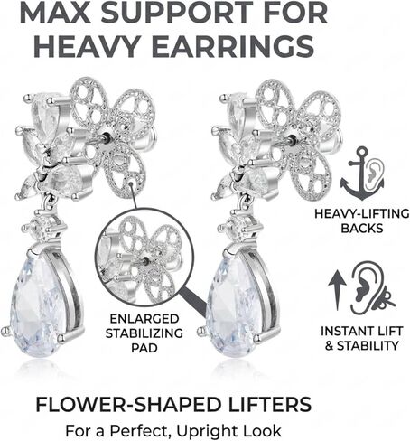 Earring Backs for Droopy Ears, AKRUWERLY 4PCS Openwork Flower Shape Earring Support Backs for Heavy Earrings Locking Earring Backings for Studs Lightweigh Lifter for Sagging Earlobe, Mixed Color in Kuwait