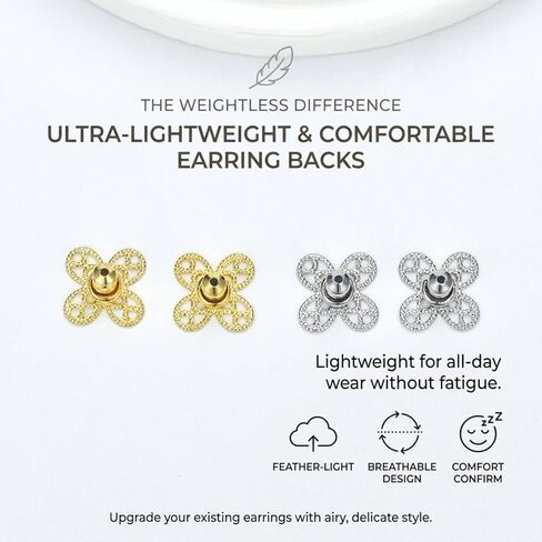 Earring Backs for Droopy Ears, AKRUWERLY 4PCS Openwork Flower Shape Earring Support Backs for Heavy Earrings Locking Earring Backings for Studs Lightweigh Lifter for Sagging Earlobe, Mixed Color in Kuwait