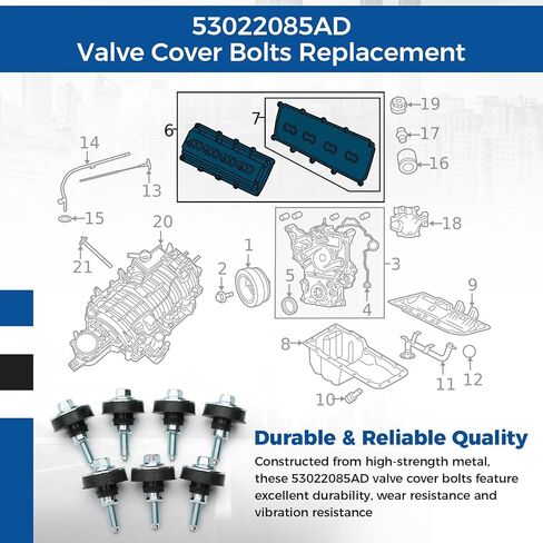 53022085AD Valve Cover Bolts Replacement for Dodge Ram Jeep Chrysler 5.7L 6.4L HEMI Engine, Cylinder Head Valve Cover Mounting Hardware Bolts for Ram 1500 2500 3500 Charger Challenger 300, 20PCS in Kuwait