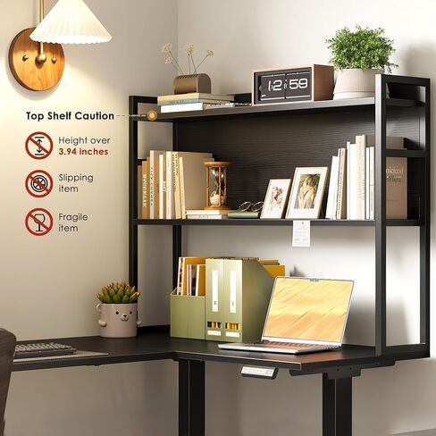 OffiGo L Shaped Electric Standing Desk, 63 Inch Reversible Corner Stand up Table with Hutch, Height Adjustable Ergonomic Large Lift Table for Home Office, Workstation, Black in Kuwait