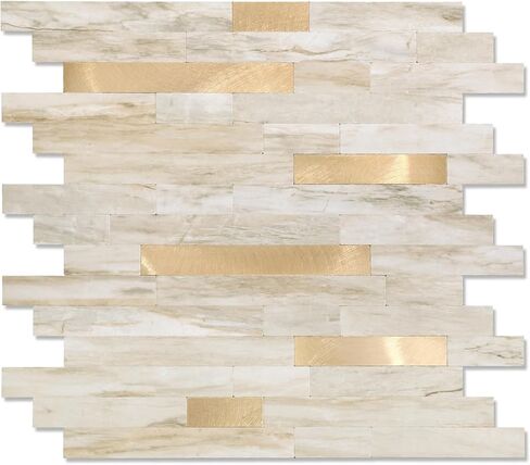 Yipscazo 10 Sheets Peel and Stick Stone Metal Tile Backsplash, Stick on Tiles for Backsplash Kitchen, Bathroom, Laundry Room, Camper, Fireplace (12'' X 12'', Ecru) in Saudi Arabia