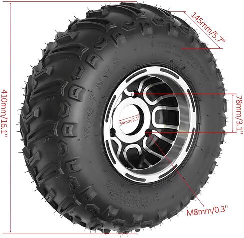 إطارات ATV Go Kart مقاس 16 × 8 × 7 16 × 8-7 مع حافة ألومنيوم ومحاور عجلات المحور الخلفي 17T، و3 براغي 3 مسمار 78 مم، مجموعة عجلات للطرق الوعرة 4 طبقات بدون أنبوب للرباعية، والعربات التي تجرها الدواب، والدراجة الصغيرة، وعربة الجولف - مجموعة من 2 in Kuwait