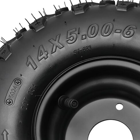 14x5.00-6 مجموعة إطارات وعجلات بدون أنابيب مكونة من 2 - حافة فولاذية 3 عروة للمركبات ATV، Go-Kart، دراجة صغيرة، رباعية، منفاخ ثلج، جرار الحديقة - 6 بوصات، طبقتين، إطارات للطرق الوعرة in Kuwait