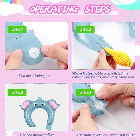 Liliful 200 Pcs Zoo Animal Inflatable Headbands Unicorn Wildlife Safari Balloon Hair Hoop Unicorn Balloon Kit with Pump Inflatable Jungle Animals for Birthday Party Favors Decorations in Kuwait