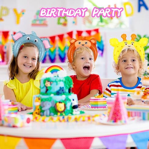Liliful 200 Pcs Zoo Animal Inflatable Headbands Unicorn Wildlife Safari Balloon Hair Hoop Unicorn Balloon Kit with Pump Inflatable Jungle Animals for Birthday Party Favors Decorations in Kuwait