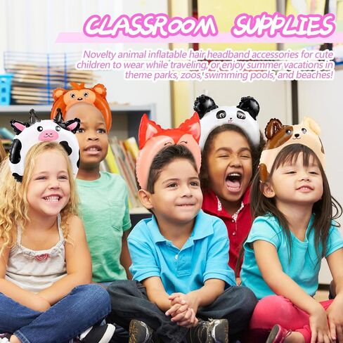 Liliful 200 Pcs Zoo Animal Inflatable Headbands Unicorn Wildlife Safari Balloon Hair Hoop Unicorn Balloon Kit with Pump Inflatable Jungle Animals for Birthday Party Favors Decorations in Kuwait
