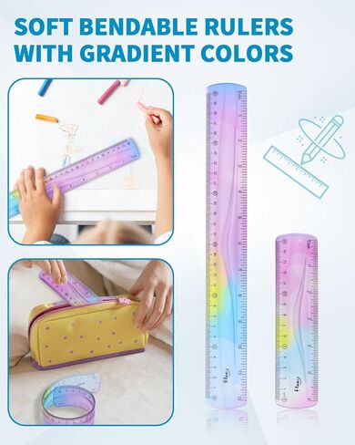 مجموعة مساطر مرنة مكونة من 4 قطع، مساطر قابلة للانحناء مقاس 12 بوصة و6 بوصة للأطفال، مساطر بلاستيكية ناعمة بمقياس مزدوج الجوانب سم/بوصة، مسطرة مرنة متدرجة اللون للمدرسة والمنزل والمكتب in Kuwait