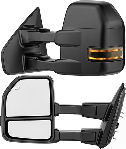 Power Heated Tow Mirrors Compatible with 2015–2020 Ford F-150, Trailer Towing Side Mirrors w/Turn Signal, Spot Auxiliary Light, Puddle Light, 22 to 8 Pin Adapter Included, Can fit Different Interfaces in Kuwait