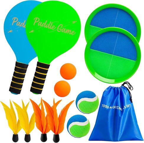 TEILLNET 2-in-1 Beach Paddle Ball and Toss Catch Ball Game Set, Summer Outdoor Toys for Kids Adults, Family Yard Lawn Beach Pool Park Games, Outside Sports Gifts for Boys Girls 3 4 5 6 7 8 9 10 11 12 in Saudi Arabia