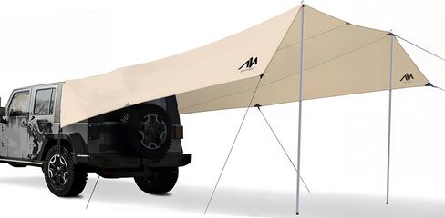 AYAMAYA Car Camping Tarp Tailgate Awning - 14 x 16 FT Extra Large Car Tent Tarp with 2 Poles Included, Multifunctional Waterproof Rain Fly Sun Shelter Canopy for SUV Truck Jeep Outdoor Activities in Saudi Arabia