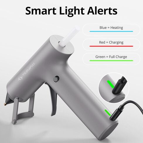 مسدس غراء ساخن لاسلكي من tilswall، تسخين مسبق سريع، مجموعة مسدس غراء وعصي مع 2 أمبير USB-C قابلة لإعادة الشحن، 20 عصا غراء ممتازة، حجم صغير بدرجة حرارة عالية مثالي للحرف اليدوية، صناعة يدوية، رمادي فاتح in Kuwait