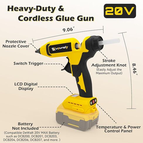 110W Cordless Hot Glue Gun for DeWalt 20V MAX Battery (Tool Only), Electric Power Full Size Glue Gun with 20PCS Glue Sticks, Heavy Duty Glue Gun for Arts & Crafts, Festival DIY Home Decor Repairs in Kuwait