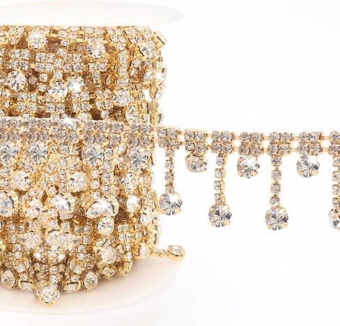 Bijou Joon 1 Yard Gold AB Rhinestone Trim Chain Crystal Trim Chain Fringe Tassel Straps DIY for Crafts Bridal Sewing Dress Embellishments Wedding Accessories Decorar in Kuwait