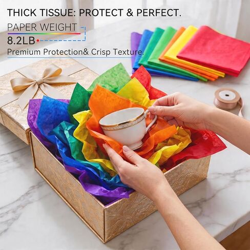 Colored Tissue Paper 14 x 20 in,560 Sheets Rainbow 7 Colors 8.2lb Assorted Tissue Paper for Gift Wrapping,Festive,Paper Flowers,Birthday,Party,Wedding in Kuwait