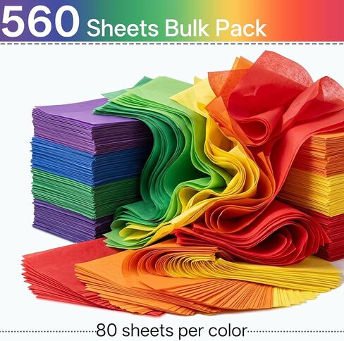Colored Tissue Paper 14 x 20 in,560 Sheets Rainbow 7 Colors 8.2lb Assorted Tissue Paper for Gift Wrapping,Festive,Paper Flowers,Birthday,Party,Wedding in Kuwait