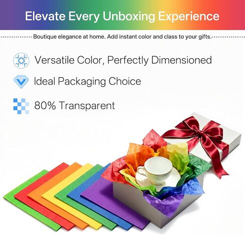 Colored Tissue Paper 14 x 20 in,560 Sheets Rainbow 7 Colors 8.2lb Assorted Tissue Paper for Gift Wrapping,Festive,Paper Flowers,Birthday,Party,Wedding in Kuwait
