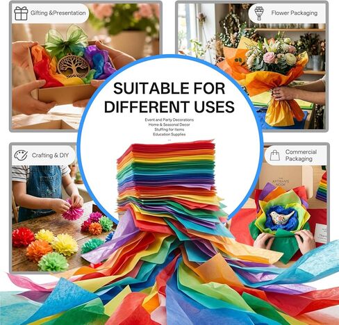 Colored Tissue Paper 14 x 20 in,560 Sheets Rainbow 7 Colors 8.2lb Assorted Tissue Paper for Gift Wrapping,Festive,Paper Flowers,Birthday,Party,Wedding in Kuwait