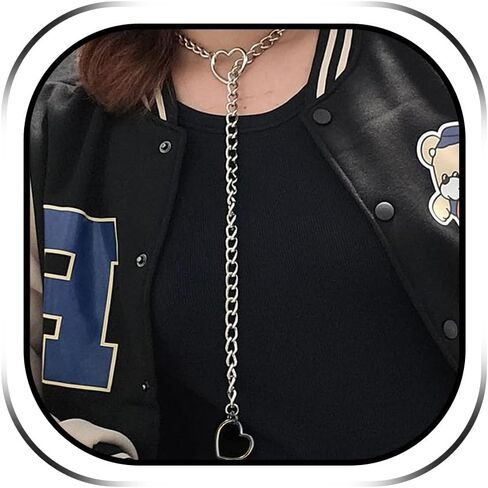 Harry and Henry Heart Slip Chain Necklace for Women Handmade Punk Cuban Slip Chain Choker Necklace Jewelry Adjustable Gothic Lariat Y-Necklace Stainless Steel in Saudi Arabia